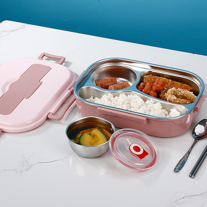 Duurzame roestvrijstalen thermische lunchbox, houdt maaltijden warm. Perfect voor school, werk, picknick.