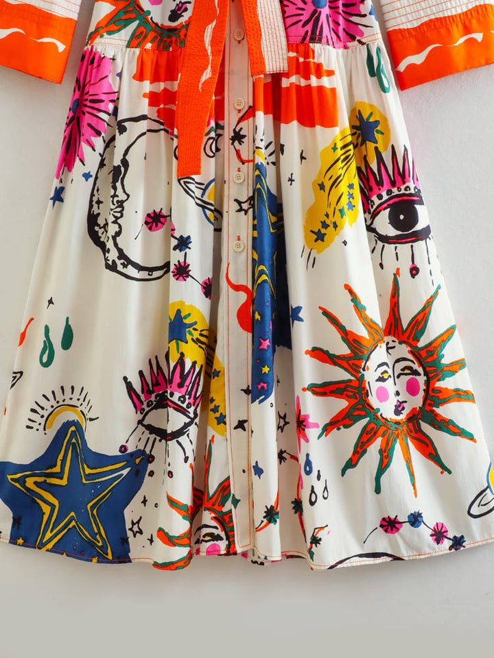 Levendige print dames maxijurk, modieuze overhemdjurk perfect voor zomer of lente.
