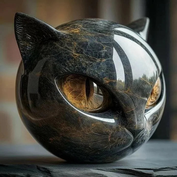 Luxe NoirCat sculptuur: glanzende zwarte kattenbuste, ideaal als opvallende huisdecoratie.