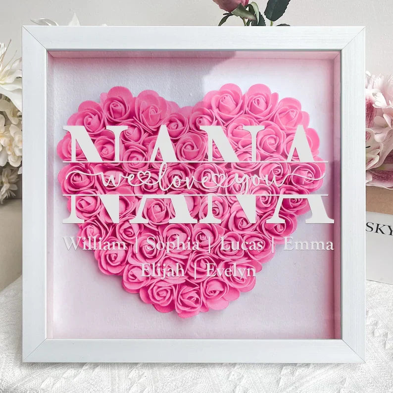 Hartvormig bloemenframe, ideaal handgemaakt Moederdag cadeau, toont waardering en liefde voor moeder.