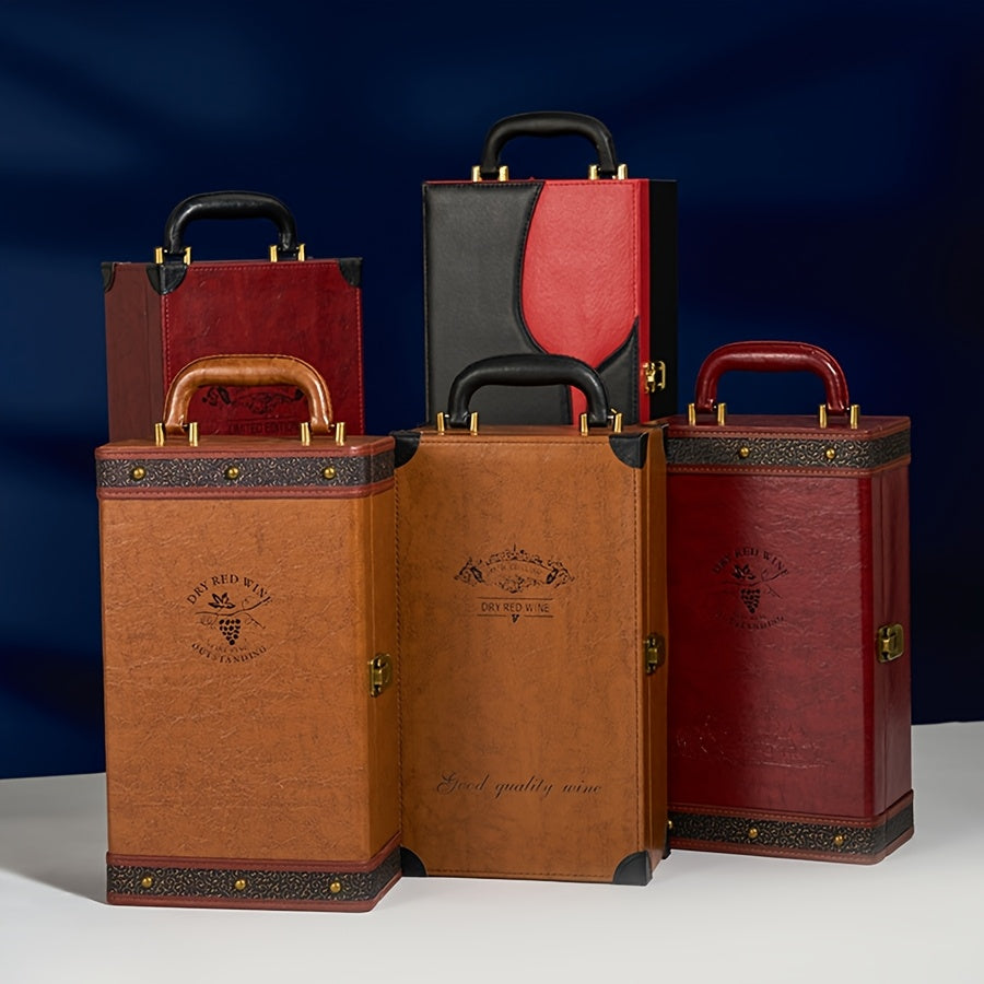 Vintage PU lederen wijnetui voor 2 flessen met tools, perfecte luxe cadeaubox.