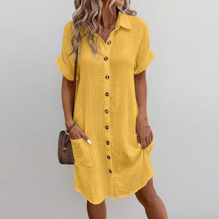 Casual en elegante effen overhemdjurk met korte mouwen, een must-have damesjurk voor de zomer.