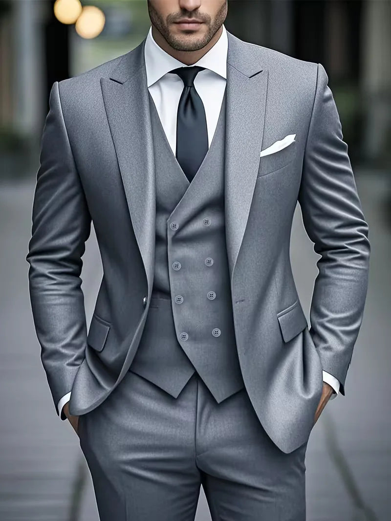 Heren slim fit driedelig pak, ideaal voor formele gelegenheden, zakelijk of bruiloft.