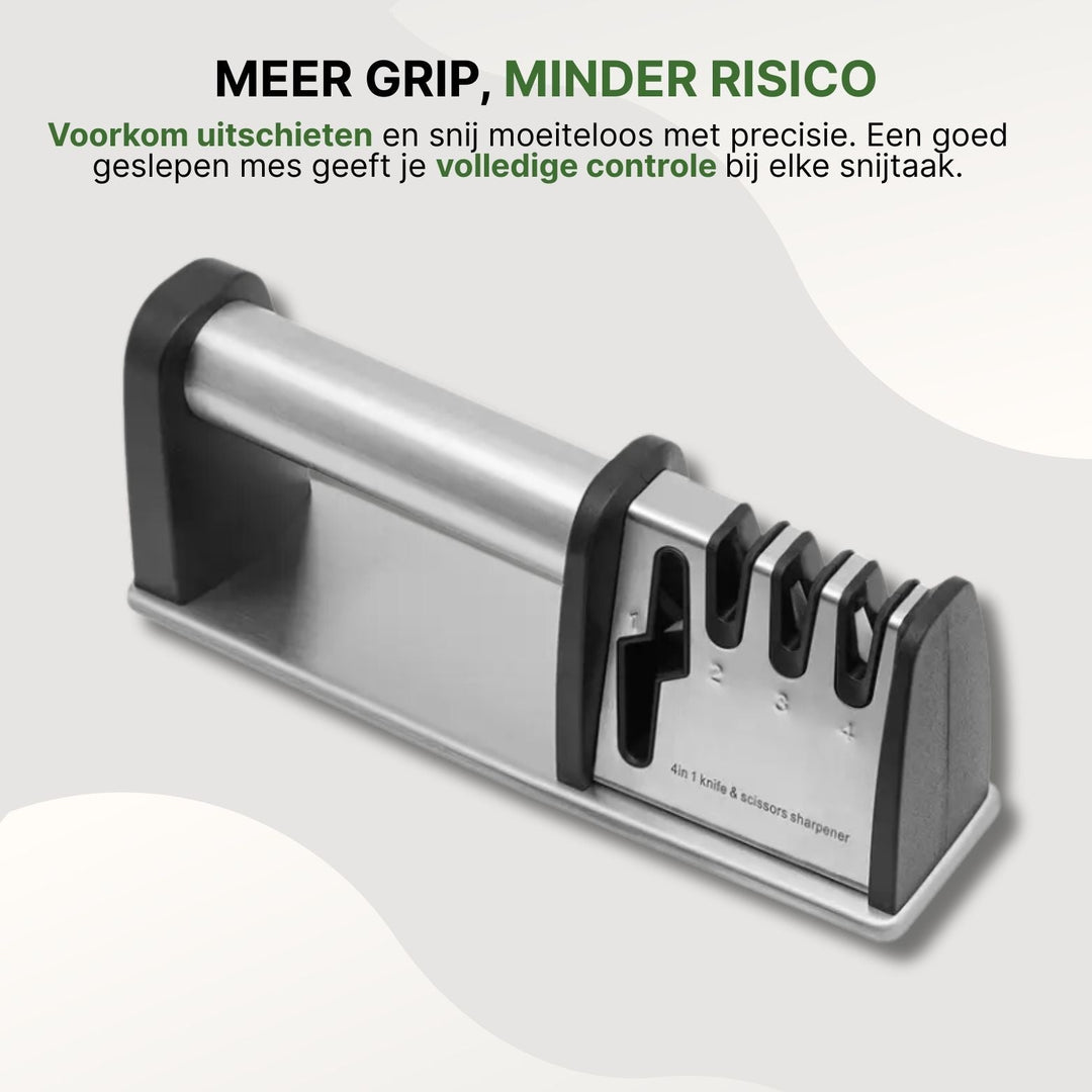Detail van de 4-in-1 slijpmodules voor keramische, fijne en grove messen plus scharen; universeel gebruik.
