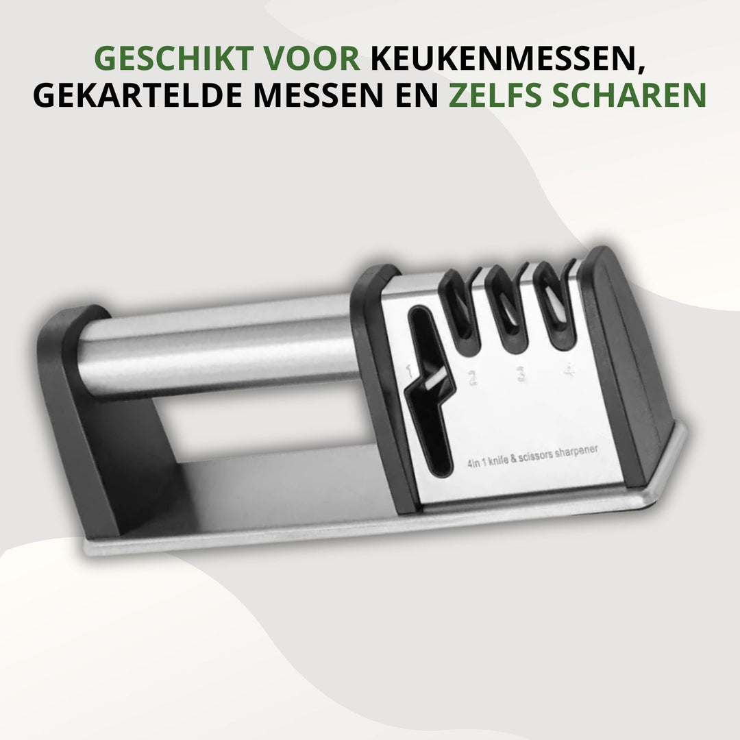 Ergonomische, universele messenslijper voor een scherpe keuken; onmisbaar kookaccessoire met 4 fasen.