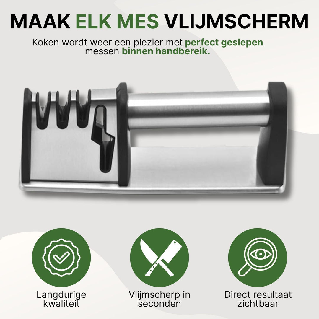 Handmatige 4-in-1 messenslijper, maakt elk keukenmes en schaar professioneel scherp voor veilig koken.