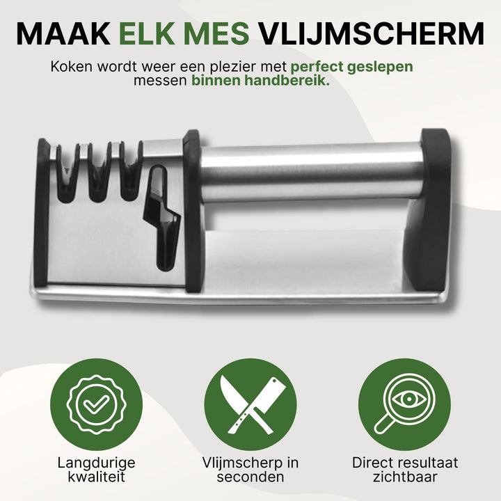 Handmatige 4-in-1 messenslijper, maakt elk keukenmes en schaar professioneel scherp voor veilig koken.