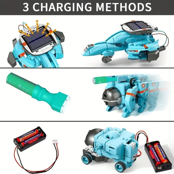 Actieve solar robot beweegt op zonne-energie. Deze educatieve bouwset voor kinderen leert over robotica en duurzame energie.
