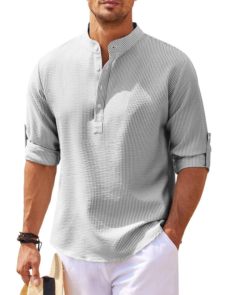 Comfortabel effen herenshirt met opstaande kraag. Ideaal voor herfst en winter, lange mouwen.