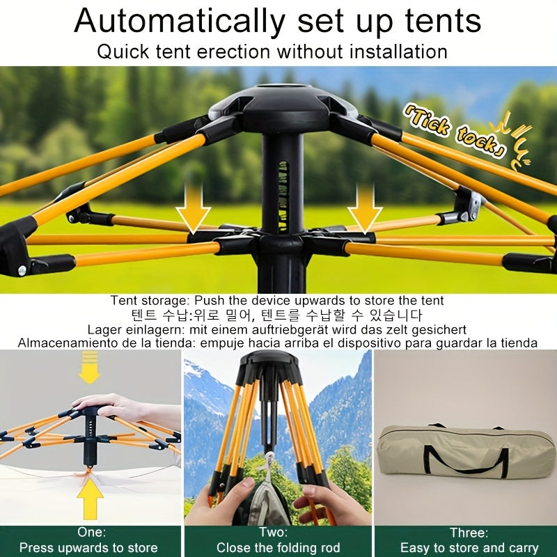 Ademende en winddichte 4-persoons tent, snel opgezet voor zorgeloze outdoor avonturen.