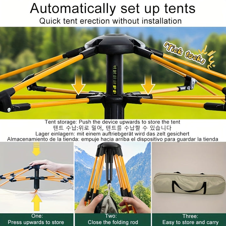 Ademende en winddichte 4-persoons tent, snel opgezet voor zorgeloze outdoor avonturen.