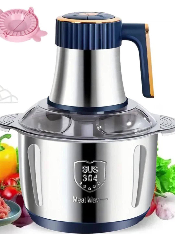 De multifunctionele roestvrijstalen foodprocessor met alle onderdelen uitgestald, voor elk culinair avontuur.