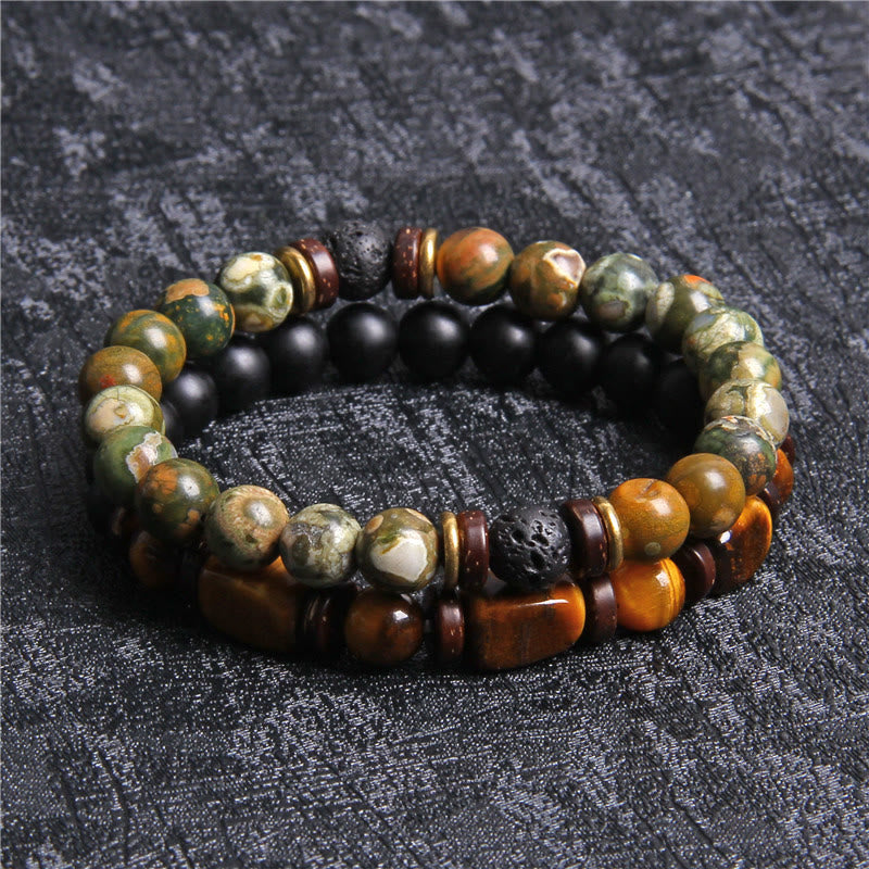 Sierlijke armband met tijgeroog en Afrikaanse turkoois kralen. Duurzaam natuursteen sieraad.