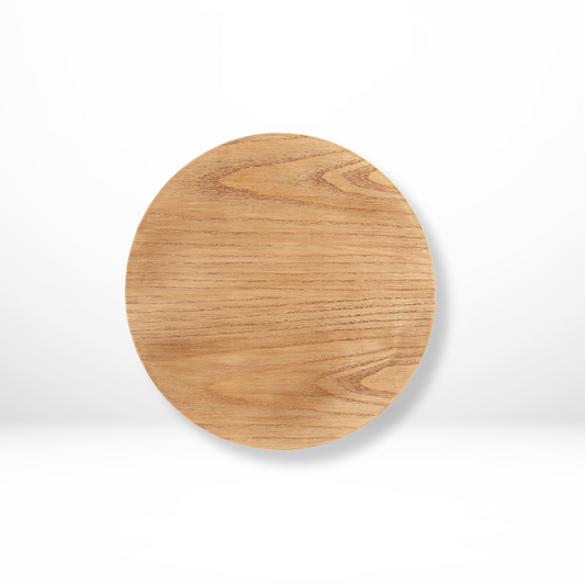 "Eikenhouten ronde wandlamp, Scandinavisch design, minimalistisch met warm indirect licht voor serene ruimtes."
