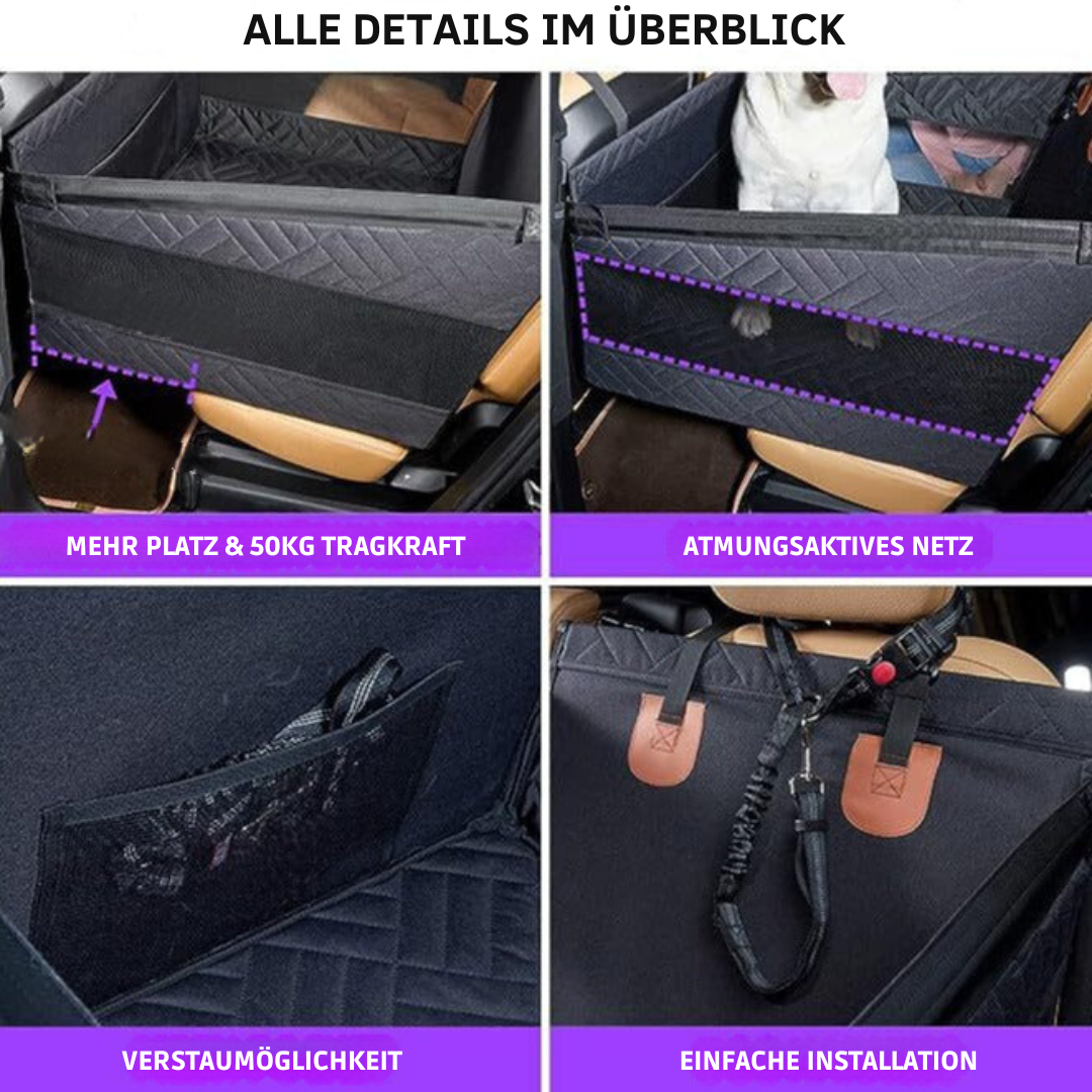 Stevige zwarte honden autostoelbeschermer; waterdichte mat voor veiligheid en schone autostoelen tijdens elk hondenreizen.