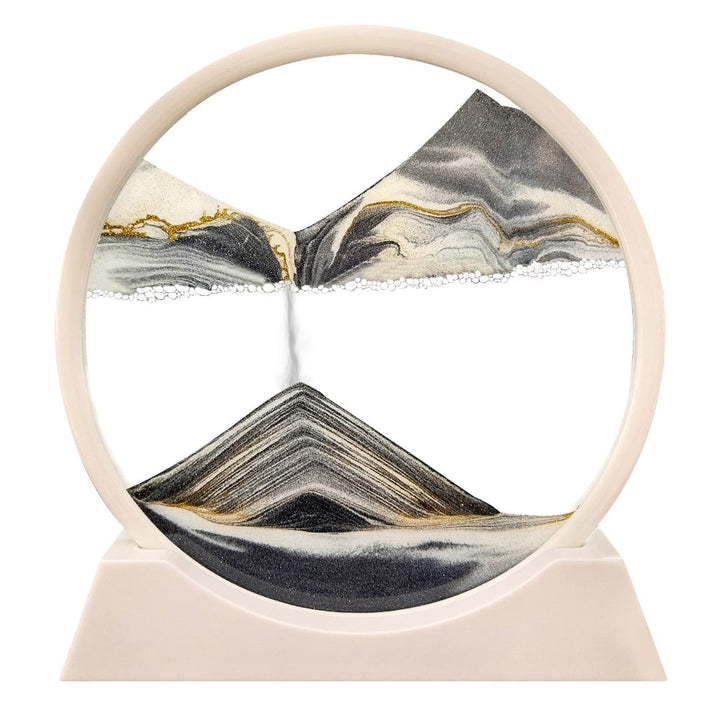 Decoratieve 3D zandkunst, glazen frame, creëert steeds nieuwe zandlandschappen.