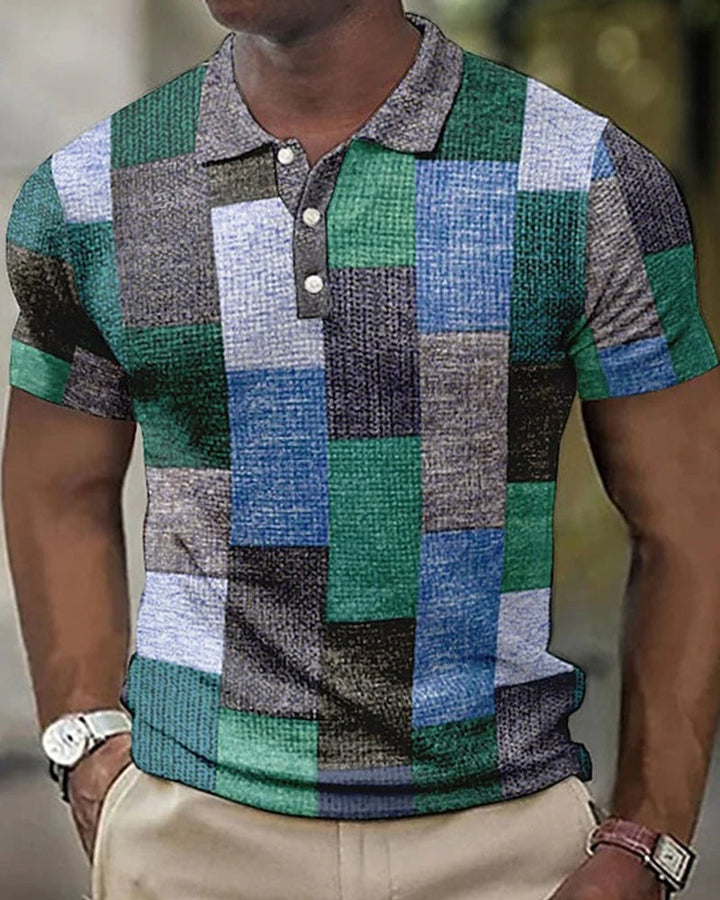 Heren poloshirt met uniek rasterpatroon. Stijlvolle en ademende casual heren polo, perfect voor zomer.