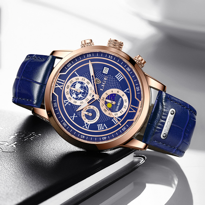 "Elegant heren chronograaf horloge, klassiek met moderne touch, luxe design, perfect accessoire voor elke gelegenheid."