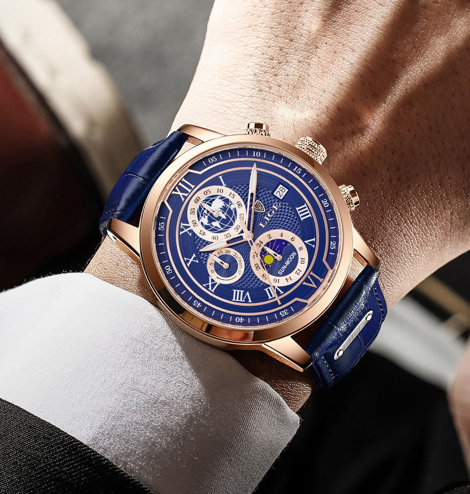 "Elegant heren chronograaf horloge, klassiek met moderne touch, luxe design, perfect accessoire voor elke gelegenheid."
