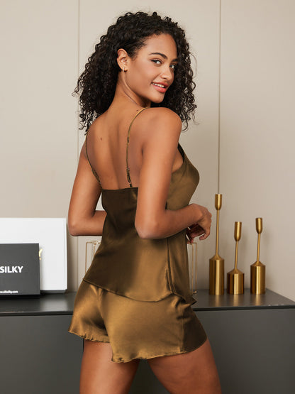 Elegant rugloze zijde pyjama set voor dames, mouwloos met verfijnd design, gemaakt van zachte, ademende moerbeizijde.