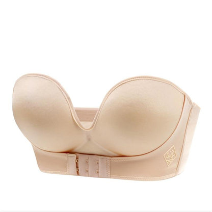 "Elegant strapless push-up BH, naadloos, voorgevormde cups, anti-slip band, natuurlijke lift, onzichtbare ondersteuning."