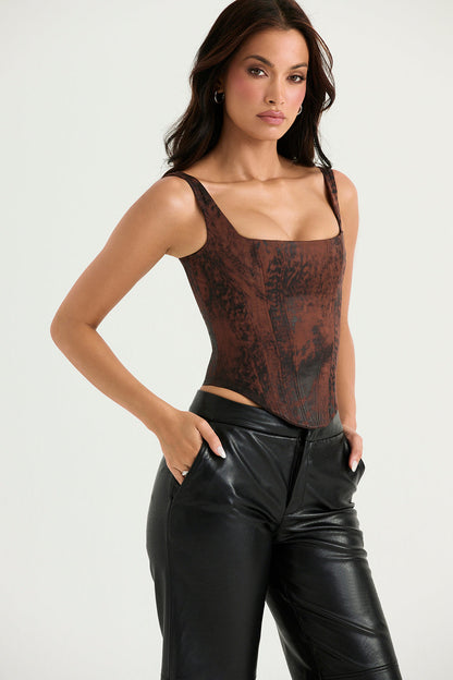 "Elegant vintage satijnen korsettop voor dames, flatterend silhouet met tijdloze charme en verstelbare sluiting."