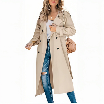 "Elegante Brenda trenchcoat dames, roze, met knoopsluiting, veelzijdige jas geschikt voor elk seizoen en gelegenheid."