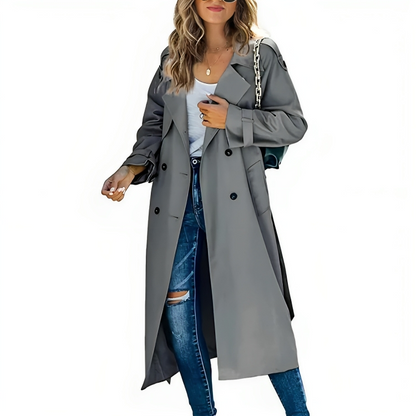 "Elegante Brenda trenchcoat dames, roze, met knoopsluiting, veelzijdige jas geschikt voor elk seizoen en gelegenheid."