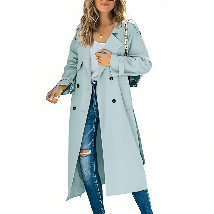 "Elegante Brenda trenchcoat dames, roze, met knoopsluiting, veelzijdige jas geschikt voor elk seizoen en gelegenheid."