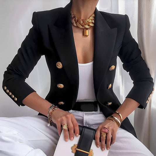 "Elegante damesblazer met tijdloze stijl, polijst knopen en luxe katoenmix voor elk seizoen, perfect voor formele gelegenhede