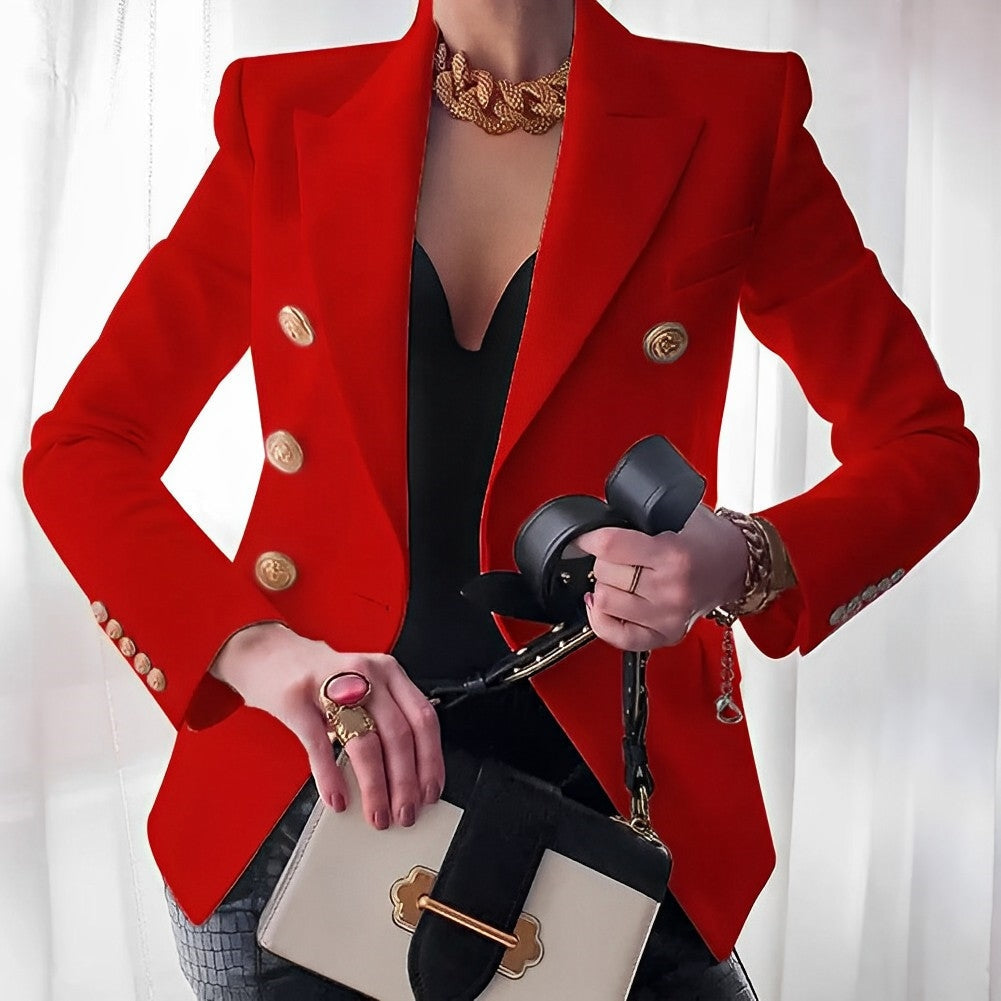 "Elegante damesblazer met tijdloze stijl, polijst knopen en luxe katoenmix voor elk seizoen, perfect voor formele gelegenhede