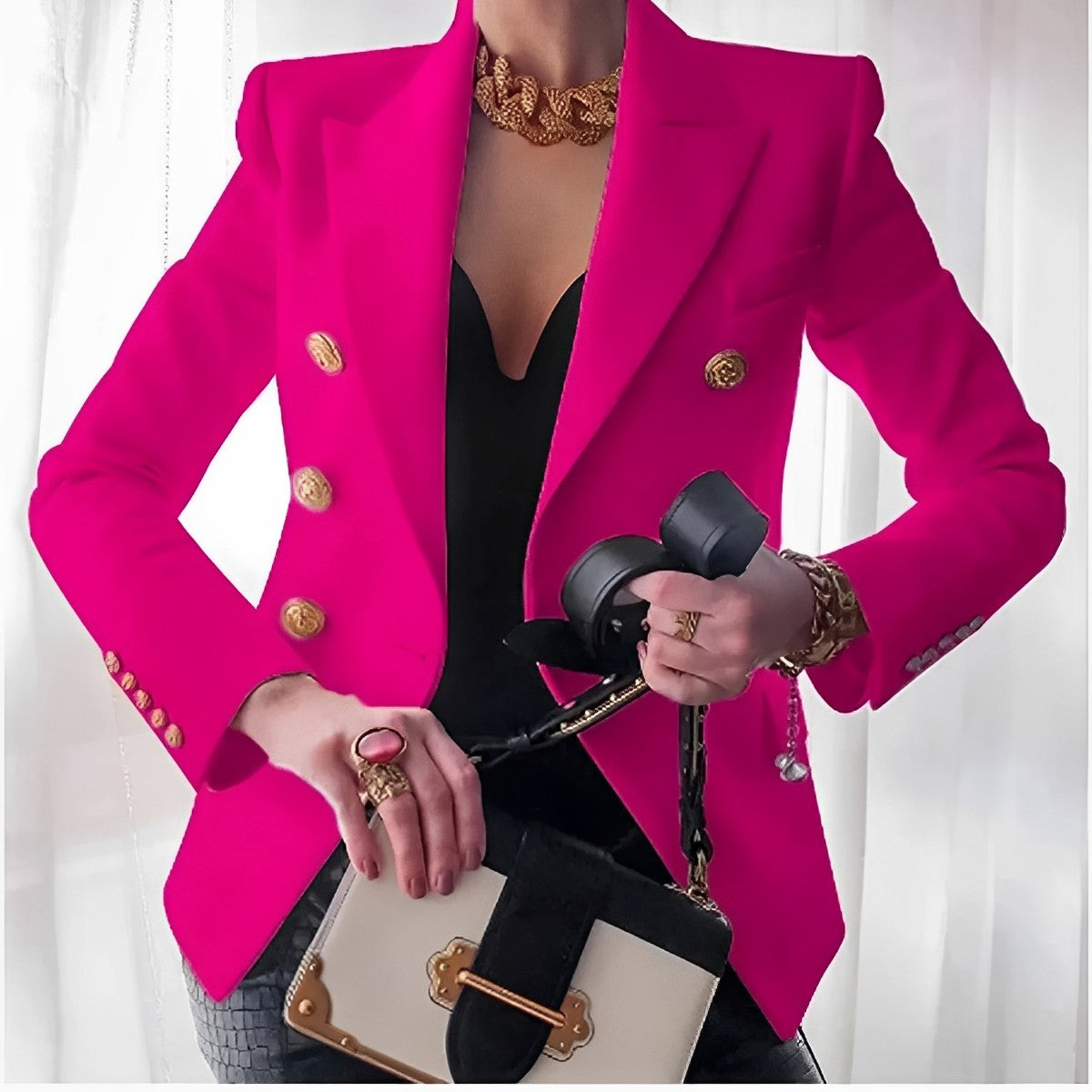 "Elegante damesblazer met tijdloze stijl, polijst knopen en luxe katoenmix voor elk seizoen, perfect voor formele gelegenhede