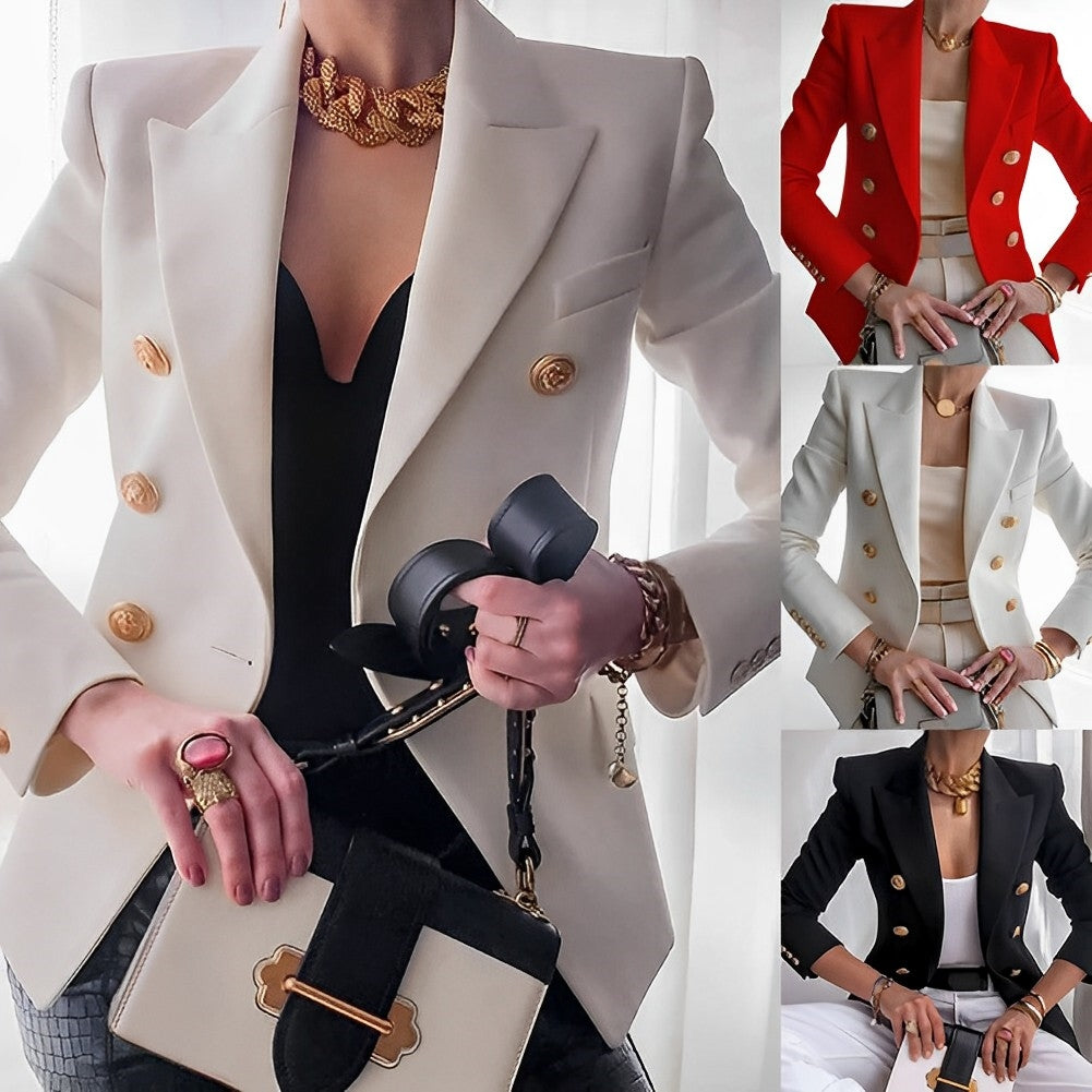 "Elegante damesblazer met tijdloze stijl, polijst knopen en luxe katoenmix voor elk seizoen, perfect voor formele gelegenhede