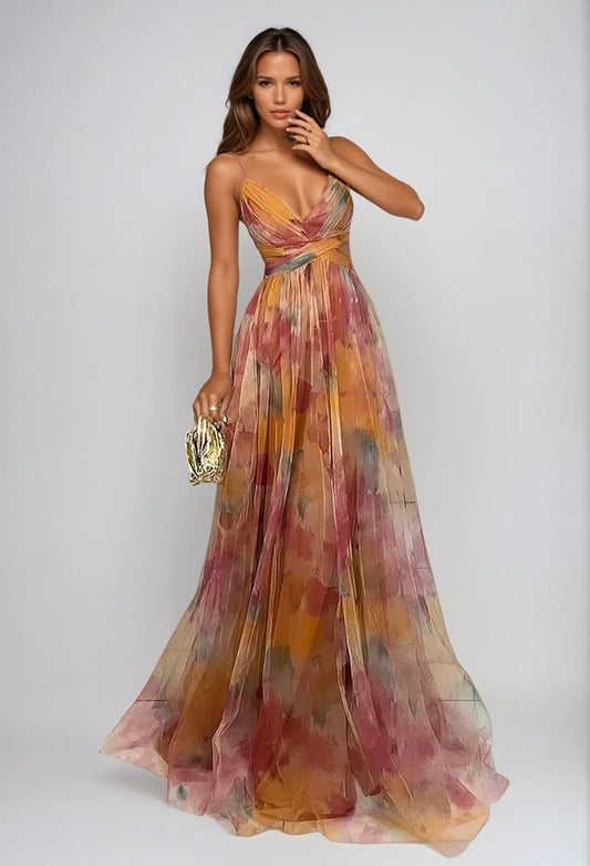 "Elegante damesjurk van chiffon met bloemenprint, lichtgewicht en comfortabel, perfect voor elke gelegenheid."