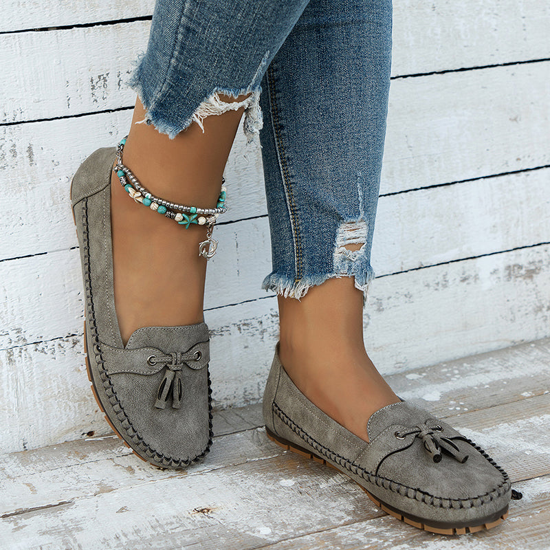 Tijdloze khaki dames mocassins, comfortabel instapmodel, casual en toch netjes.