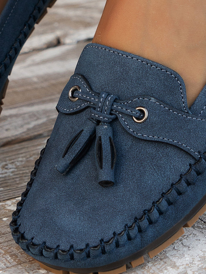 Grijze dames mocassins, instapmodel, nette schoenen met een casual uitstraling.