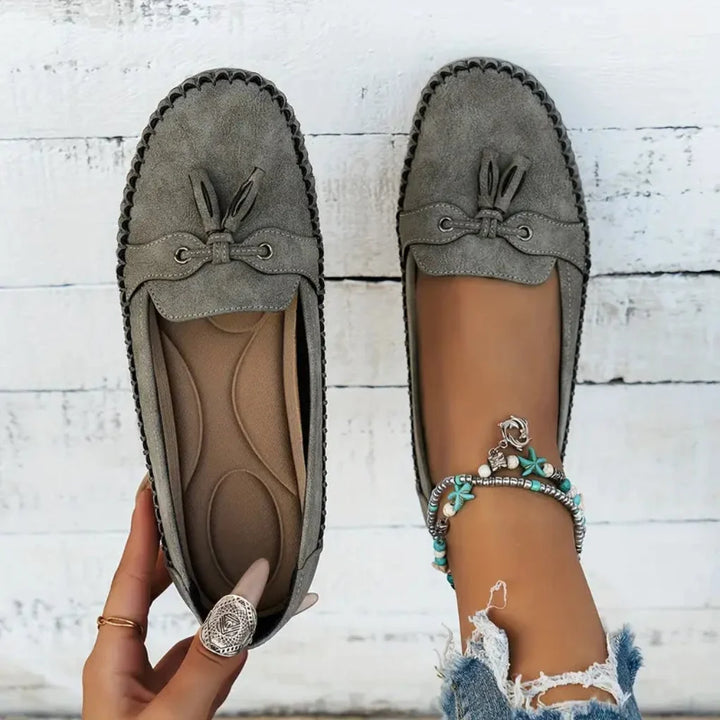 Khaki klassieke dames mocassins, stijlvolle instappers, comfortabele casual schoenen.