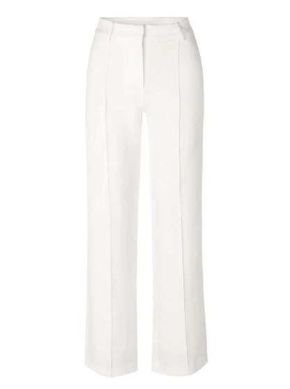 "Elegante grijze damesbroek met slim-fit en wijde pijpen van duurzame polyester voor zowel casual als formele looks."