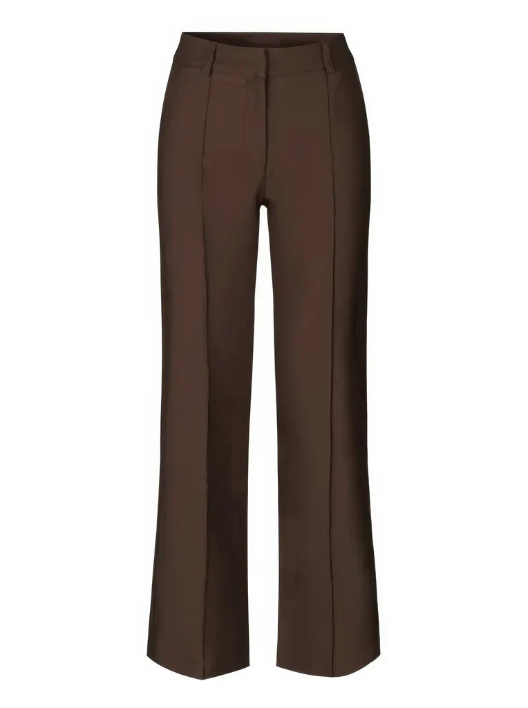 "Elegante grijze damesbroek met slim-fit en wijde pijpen van duurzame polyester voor zowel casual als formele looks."