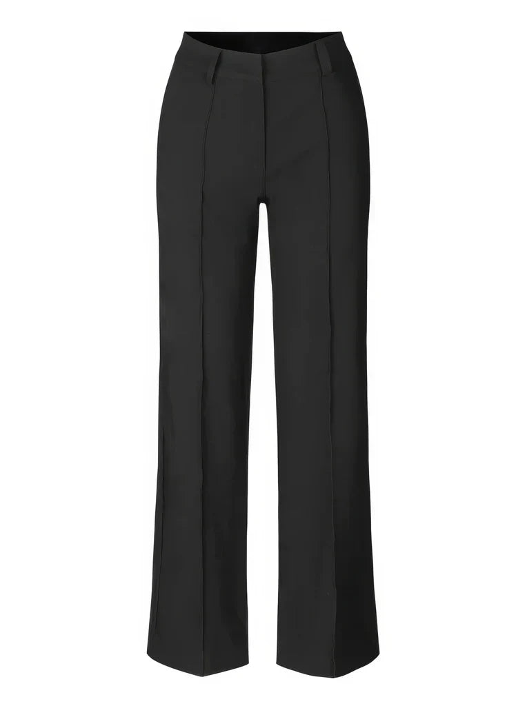 "Elegante grijze damesbroek met slim-fit en wijde pijpen van duurzame polyester voor zowel casual als formele looks."