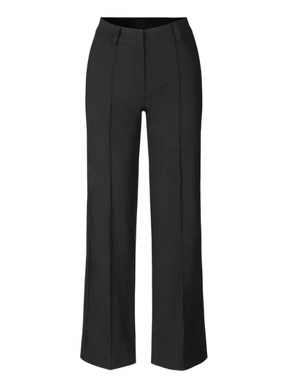 "Elegante grijze damesbroek met slim-fit en wijde pijpen van duurzame polyester voor zowel casual als formele looks."