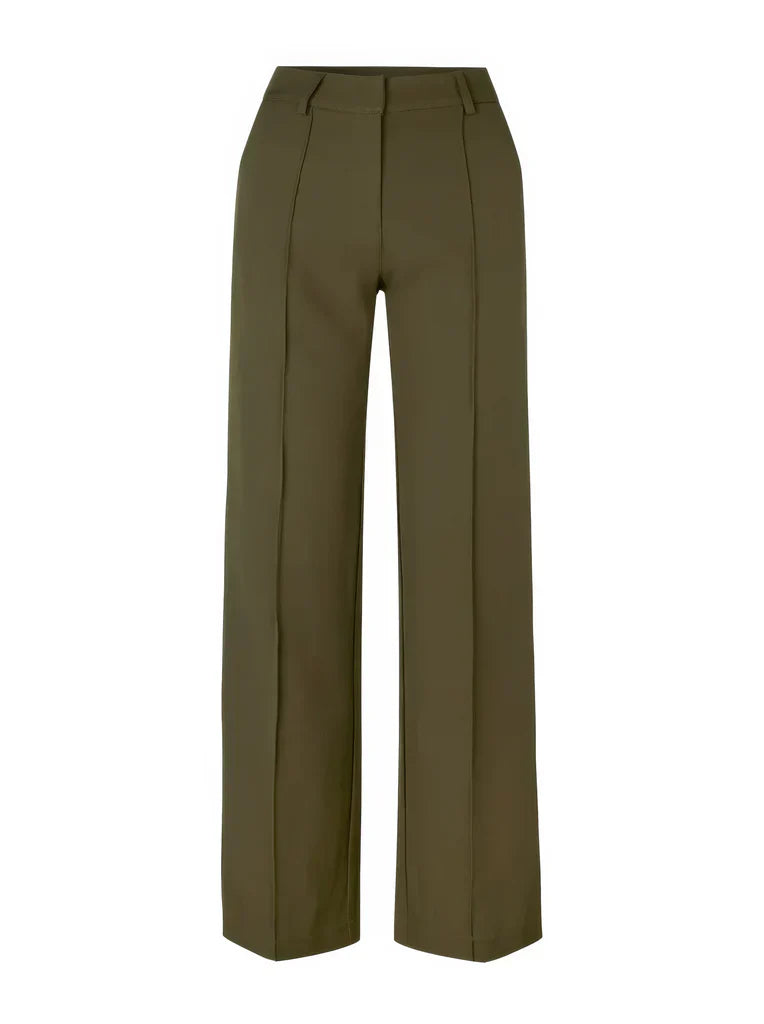 "Elegante grijze damesbroek met slim-fit en wijde pijpen van duurzame polyester voor zowel casual als formele looks."