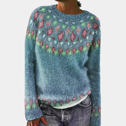 "Elegante groene wollen trui voor dames met klassieke snit, zacht en comfortabel voor koude dagen, perfect te combineren."
