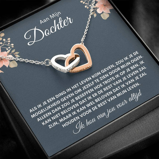 Elegante harten ketting in witgoud en rosé goud met zirkonia, verstelbaar, perfect cadeau voor dochter, symboliseert liefde.