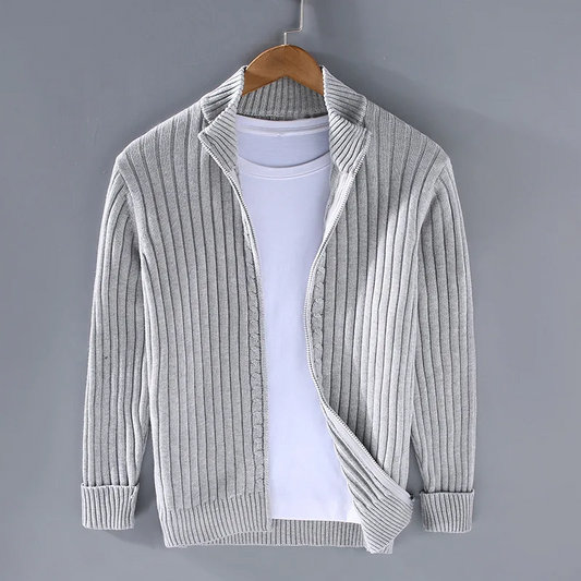 "Elegante heren cardigan van zacht katoen met rits en geribbelde details, tijdloos design, geschikt voor elke stijl."