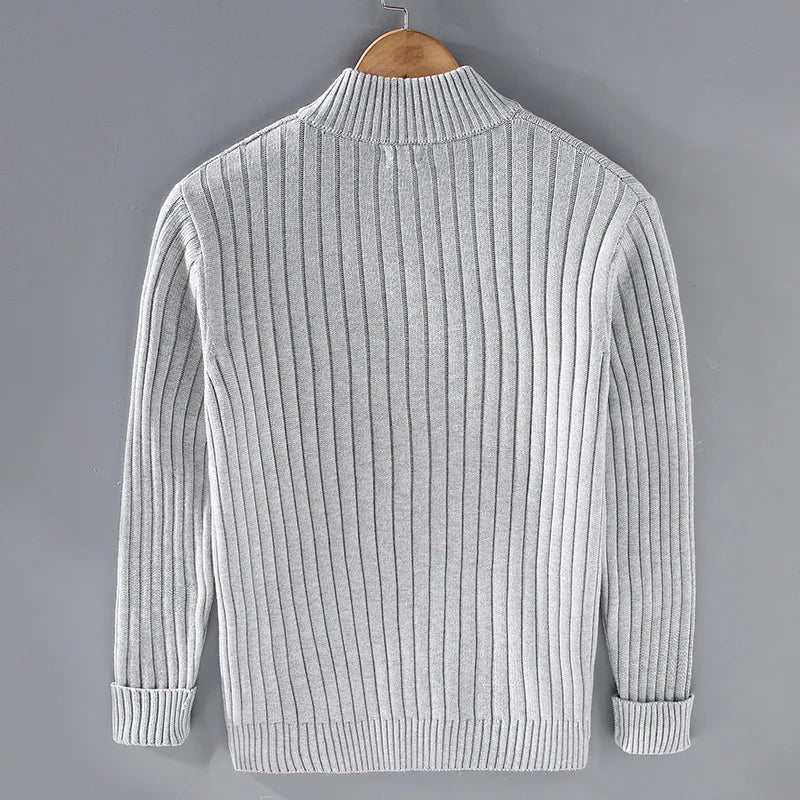 "Elegante heren cardigan van zacht katoen met rits en geribbelde details, tijdloos design, geschikt voor elke stijl."