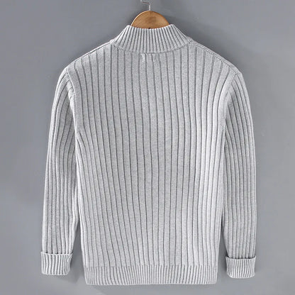 "Elegante heren cardigan van zacht katoen met rits en geribbelde details, tijdloos design, geschikt voor elke stijl."