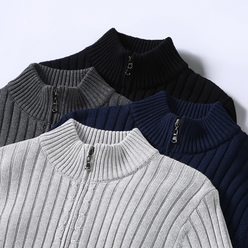 "Elegante heren cardigan van zacht katoen met rits en geribbelde details, tijdloos design, geschikt voor elke stijl."