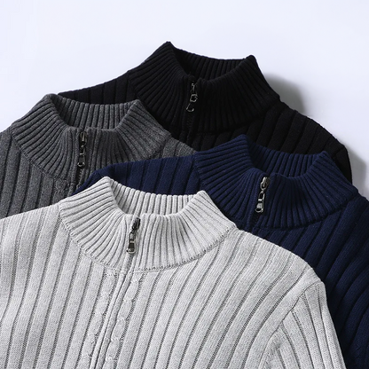 "Elegante heren cardigan van zacht katoen met rits en geribbelde details, tijdloos design, geschikt voor elke stijl."