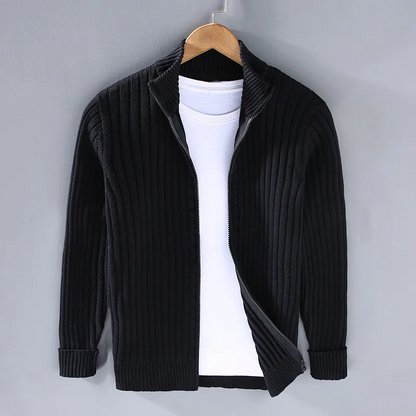 "Elegante heren cardigan van zacht katoen met rits en geribbelde details, tijdloos design, geschikt voor elke stijl."
